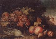 unknow artist Still lifes of Grapes,figs,apples,pears,pomegranates,black currants and fennel,within a landscape setting china oil painting artist